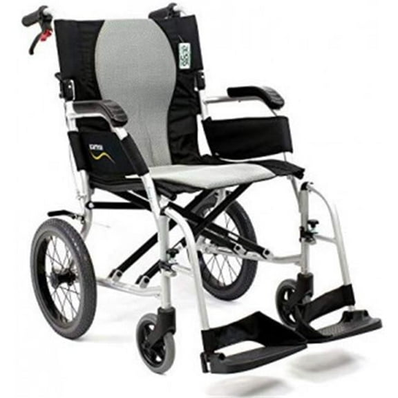 Karman  16 in. Ergo Flight Transport with Swing Away Footrest & Companion Brakes, Pearl Silver