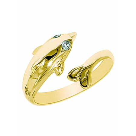 10k Solid Yellow Gold Cubic Zirconia Dolphin Toe Ring Body Art Adjustable
