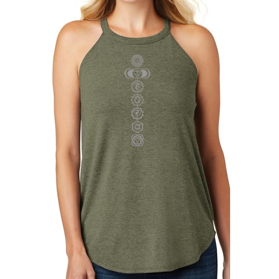 Women's 7 Grey Chakras Yoga Tank Top, XL Military Green