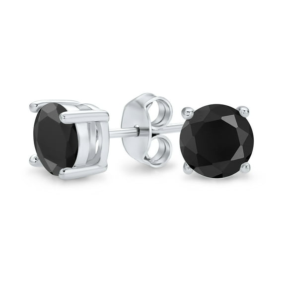 Bling Jewelry Womens Black Round CZ Stud Earrings for Men Silver Solitaire Cut
