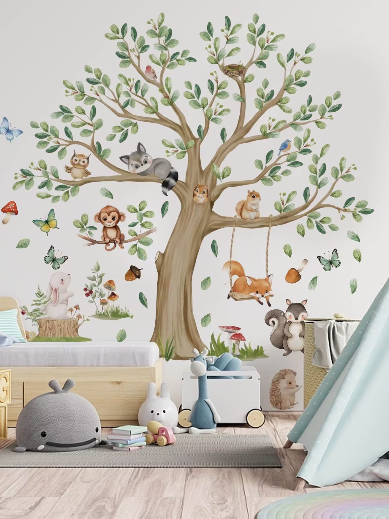 Forest animal decals, Kids Large Tree Wall Stickers Animal Tree Fox Owl Wall Stickers DIY Peel & Stick Dino Wall Decal Wall Art Decals for Kids Bedroom Baby Nursery