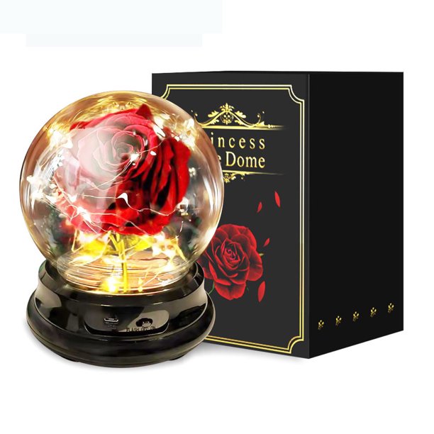 Rosas eternas reales – Regalo de flores preservadas de gloria con luces LED de humor para el día de San Valentín, cumpleaños, aniversario, regalo elegante para novia, esposa, mamá, mujer (rojo)