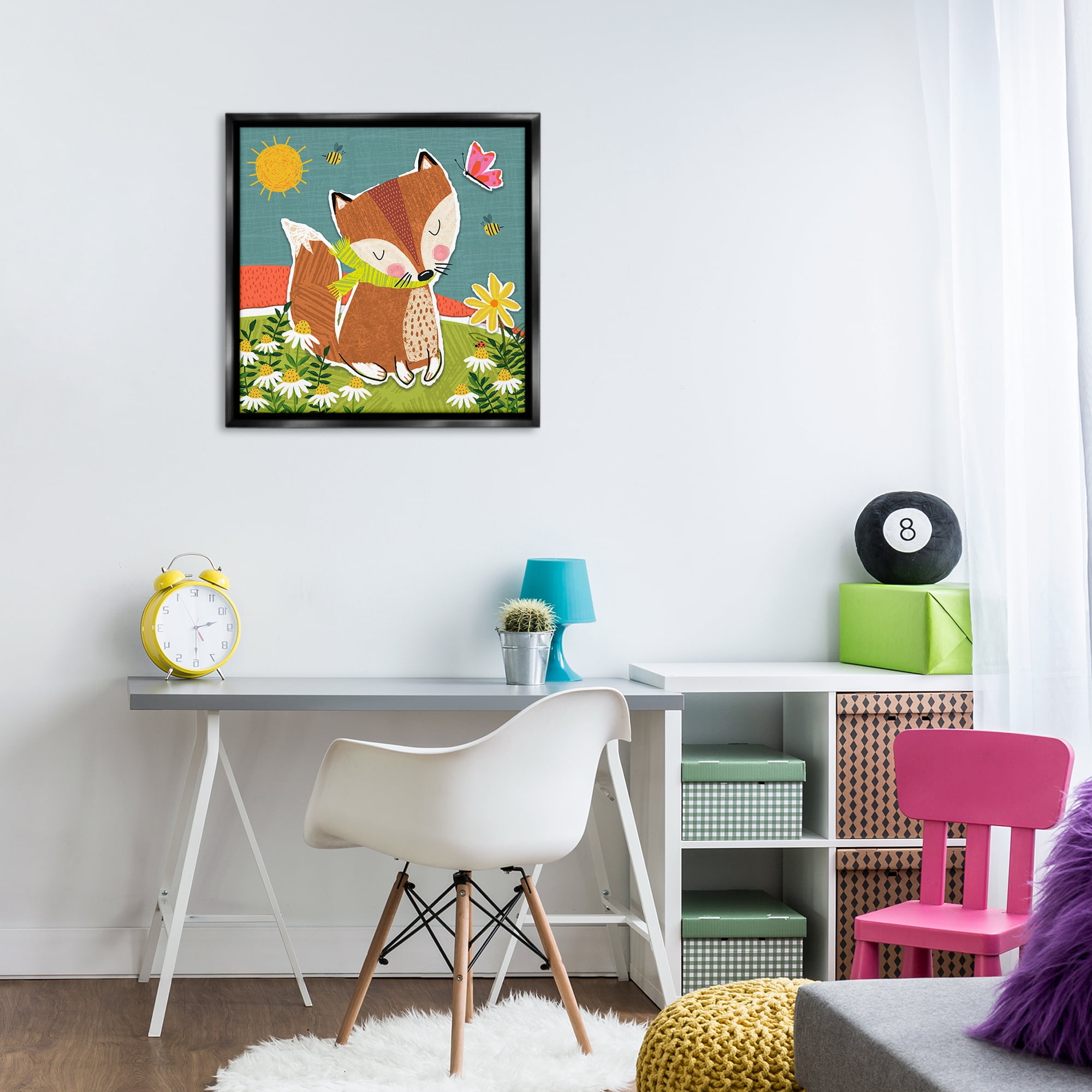 Stupell Industries Whimsical Nature Fox Animals Painting Black Floater Framed Canvas Art Print Wall Art, 25 x 25