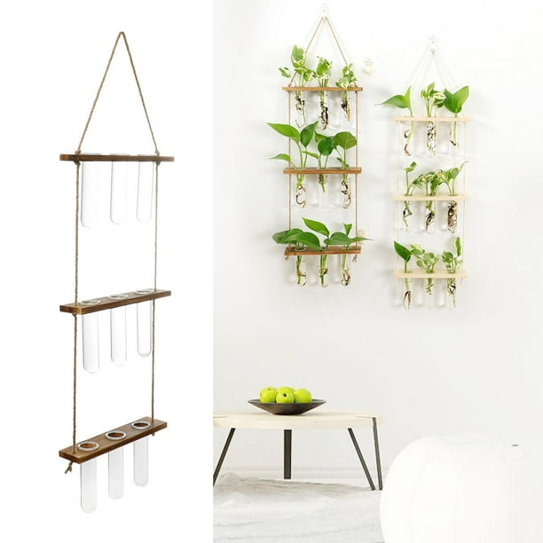 Florero de Planta Hidropónica, Jarrón de , Maceta de Madera para Colgar en La Pared, Madera Rústica , Madera Rústica 3capas Macarena Florero de tubo de ensayo