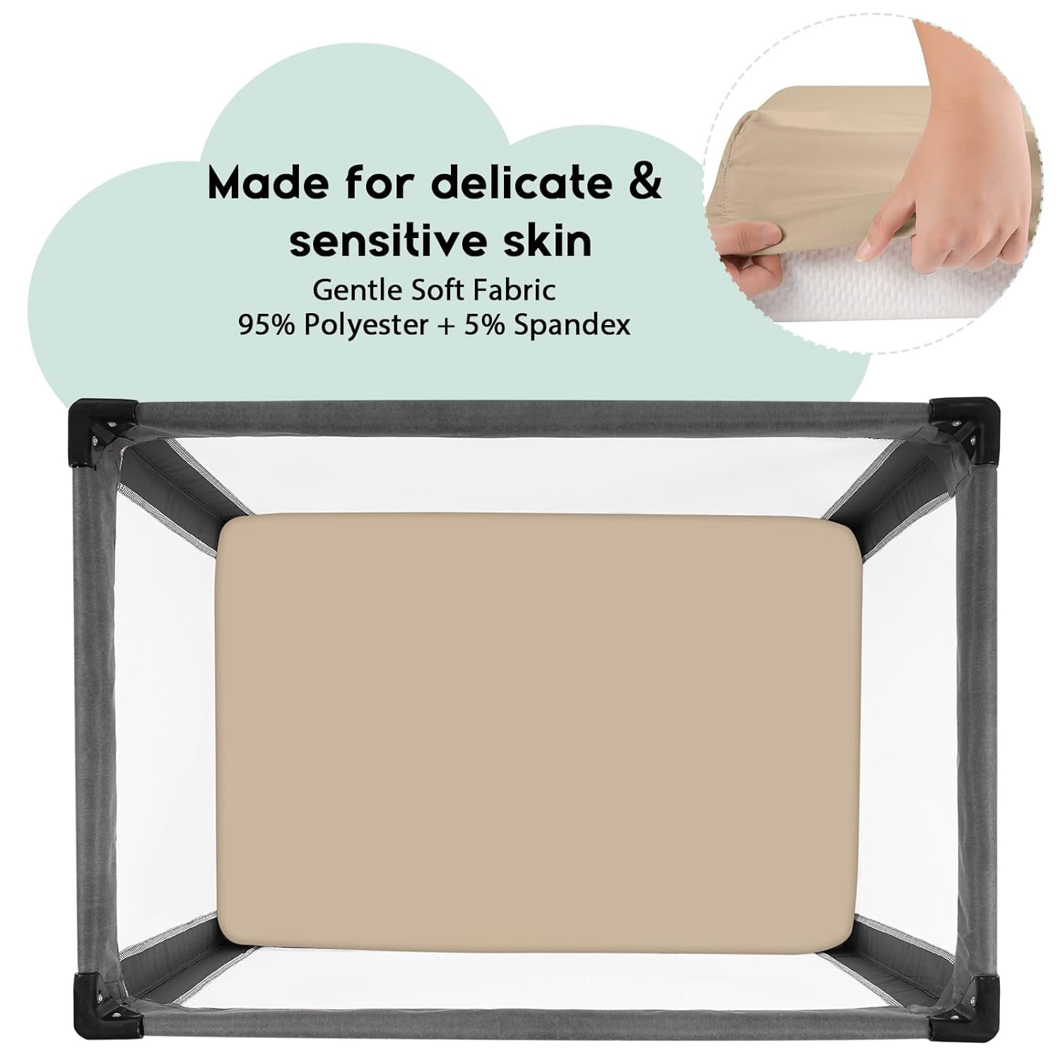 JJEAN-Pack and Play Sheets Fitted, Mini Crib Sheets 2-Pack for Pack N Play Mattress, Stretchy Playard Sheet, Soft and Breathable (Apricot-Green)