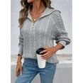 thumbnail image 5 of Sweaters for Women Fall Fashion Loose Quarter Zip Pullover Collared Long Sleeve Cable Knit Winter Clothes Gray L, 5 of 10