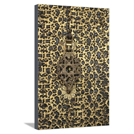 Ornate Brass Wall - Morocco. Detail of an ornate brass door and fancy door knocker. Stretched Canvas Print Wall Art By Brenda Tharp