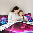 thumbnail image 4 of Manfei Boys Gaming Gamer Bedding Comforter Set, Video Game Console Gamepad Full Bedding Set, Black Blue Pink Fitted Sheet Flat Sheet, Super Cozy Room Decor Reversible 7 Pieces, 4 of 8