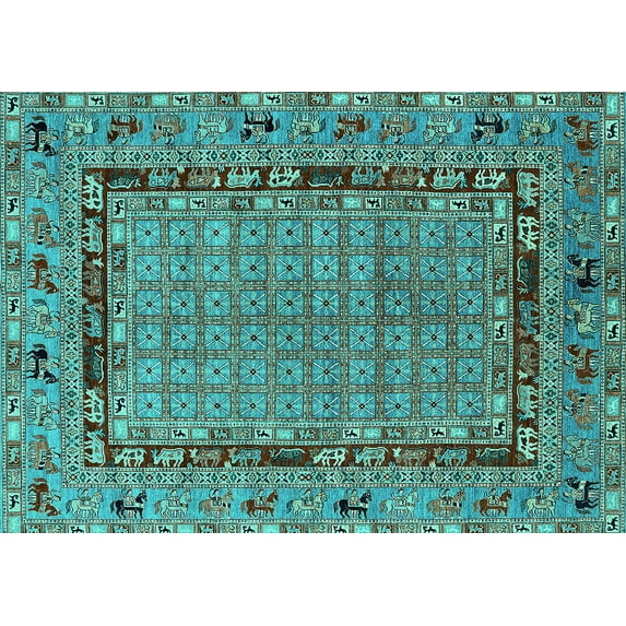 Ahgly Company Indoor Rectangle Oriental Turquoise Blue Industrial Area Rugs, 2' x 3'