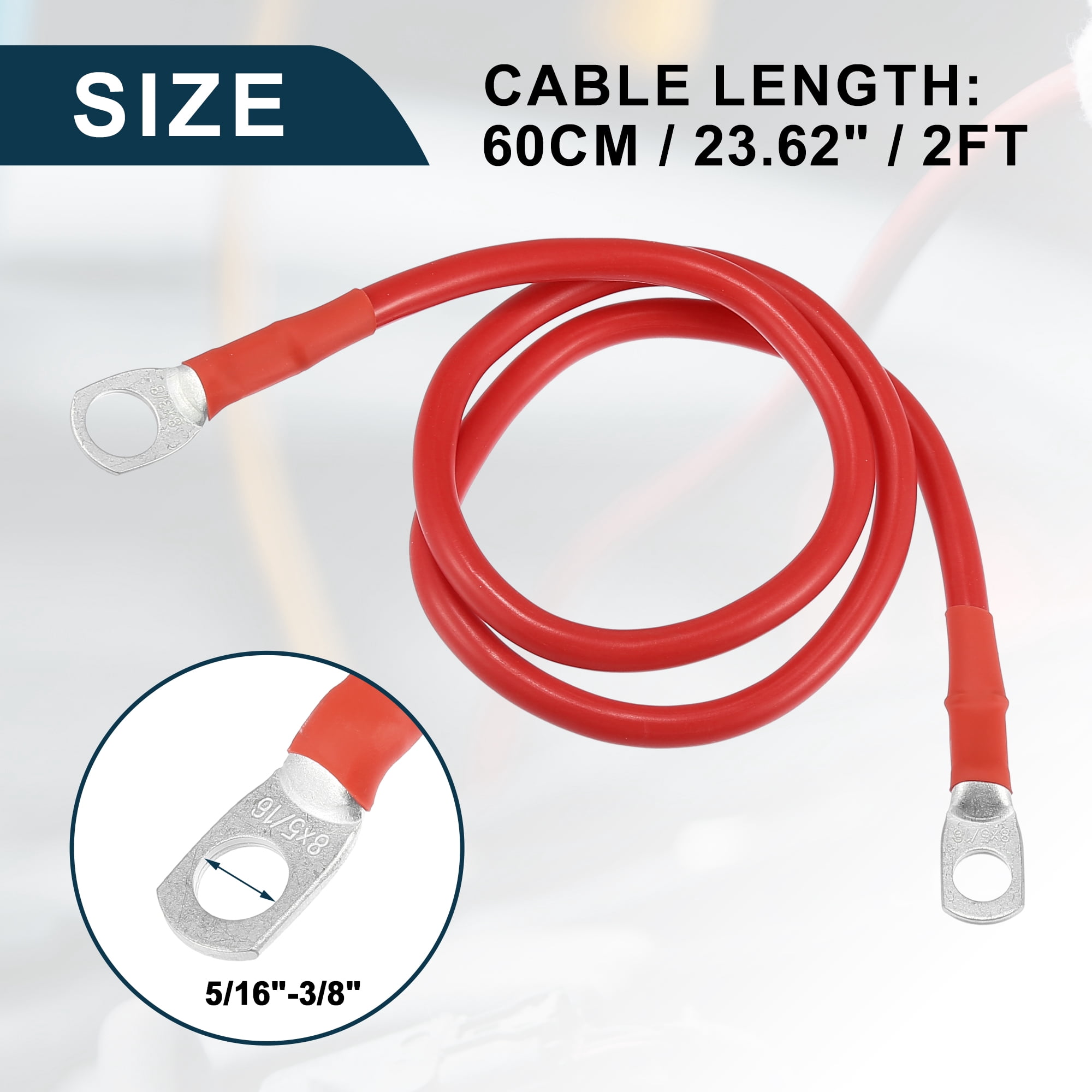 Car Marine Battery Inverter Cable 5/16"-3/8" 2ft Battery Copper Wire Red