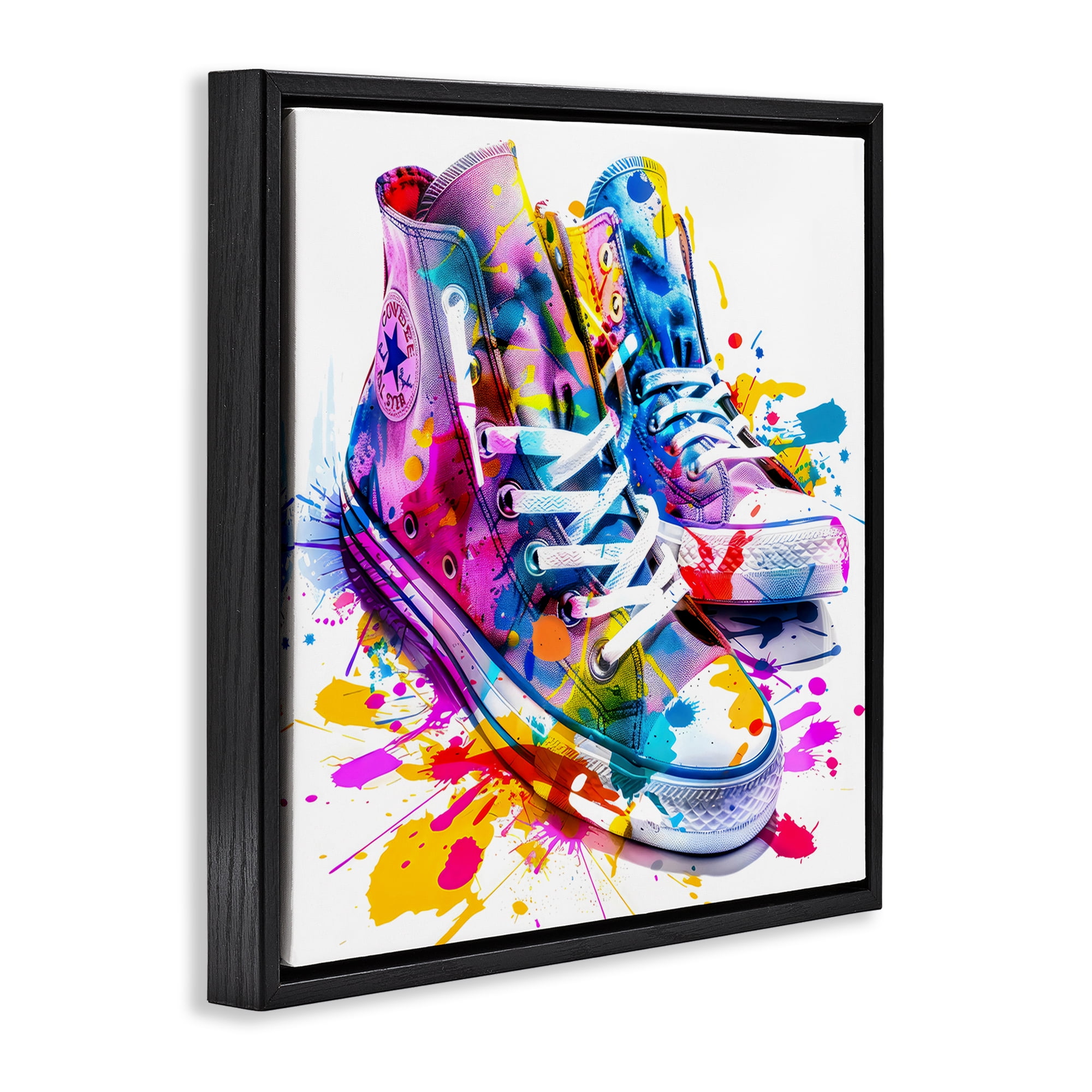 Stupell Industries High Top Sneakers Splash Black Framed Floater Canvas Wall Art, design by Creative Studio