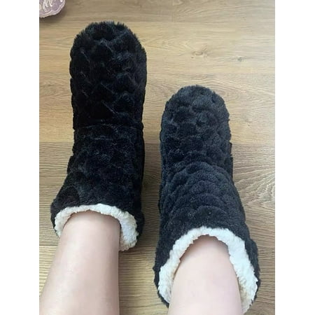 

Glookwis Womens Slippers House Slipper Booties Fluffy Sock Boots Mens Comfort Lightweight Floor Shoes Cozy Soft Plush Warm Shoe Black 8-8.5
