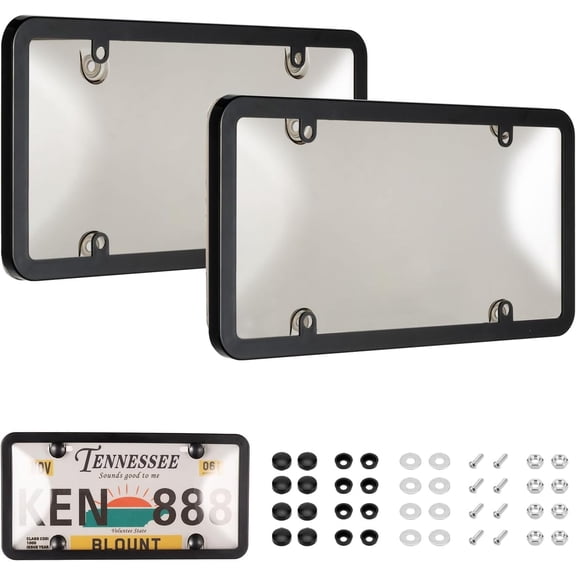 Yardly License Plate Frames ABS Front Back Car Plate Cover with Screw Caps Clear Universal Fit 2 Pack