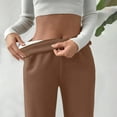 thumbnail image 3 of Guluxicc Womens Winter Thermal Long Johns Pants Casual Fleece Elastic Waist Pants Straight Leg Trousers, Brown, M, 3 of 8