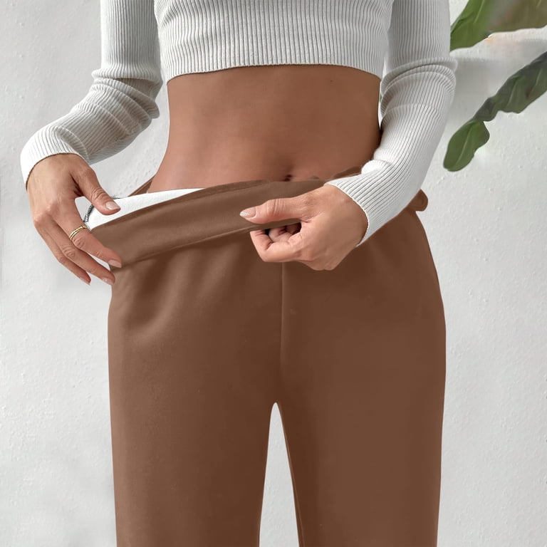 Qulqfy Dress Pants Women Office Work Casual Brown Pants Wide Leg High Waisted Tall Fall Pants for Women