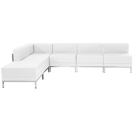 Pemberly Row Modern / Contemporary 6 Piece Leather Sectional Set in White