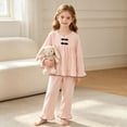 thumbnail image 2 of WAYUTE Girls Pajamas Fall 2 Piece Soft Bow Print Lace Round Neck Ruffle Long Sleeve Top and Pants for Toddler Kids Comfort Sleepwear Casual Indoor,Pink,Size 7 Y-8 Y, 2 of 4