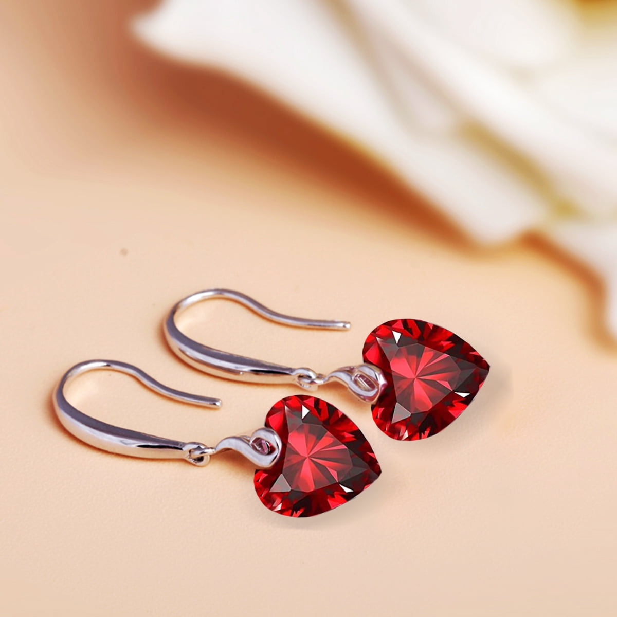 s925 Sterling Silver Love Heart 5A Cubic Zirconia Crystal Women Drop Dangle Earrings