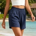 thumbnail image 4 of Admvng Womens Linen Shorts Lace Trim Elastic High Waist Casual Shorts for Vacation, 4 of 6