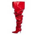 thumbnail image 2 of FSJ Women Comfortable Thigh High Boots Wrinkled Over the Knee Pull On Long Boot Pointed Closed Toe Stiletto High Heels Fashion Boots Size 14 Red, 2 of 4