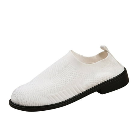 

XINSHIDE Shoes Fashion Autumn Women Casual Shoes Low Heel Flat Solid Color Fly Woven Mesh Breathable Comfortable Solid Color Simple Design Fashion Shoes