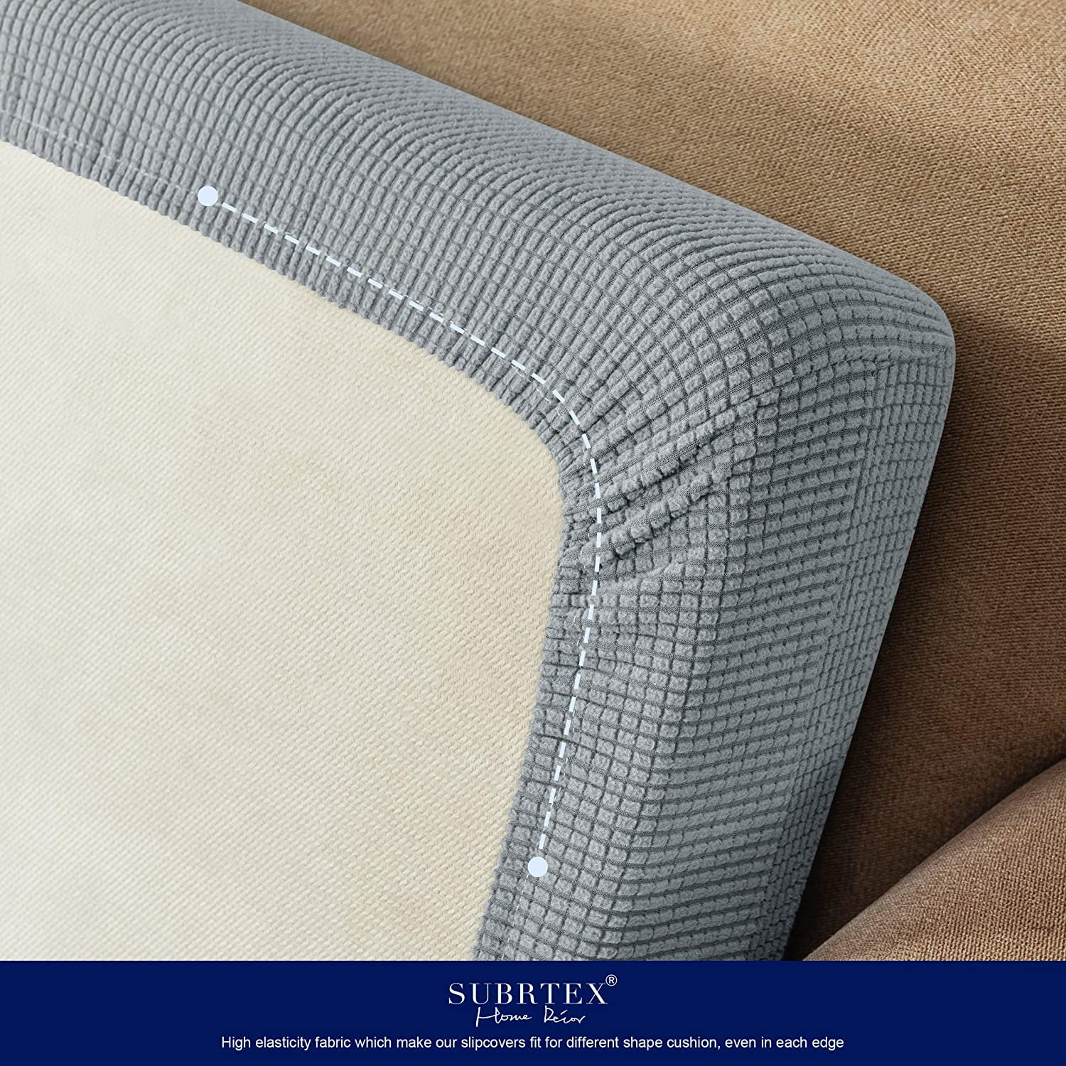 Subrtex Stretch Textured Grid Furniture Seat Cushion Slipcover (Armchair, Light Gray)
