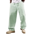 thumbnail image 5 of CONZONE Men's Baggy Linen Pants Wide Leg Pants for Men Trendy Elastic Waist Drawstring Striped Soft Casual Joggers With Pocket, 5 of 6