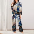 thumbnail image 2 of Honeii Vintage Starry Sky Puppy print Women's Pajama Sets Long Sleeve Button Down Sleepwear Nightwear Soft Pjs Lounge Sets-Large, 2 of 7