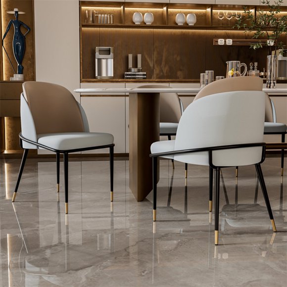 Wisfor Kitchen Dining Table Chair Set: Round 80cm Modern Sintered Stone Tabletop Grey Marble Top Dinner Tables with Tapered Metal Legs - 2 pieces Dining Chairs