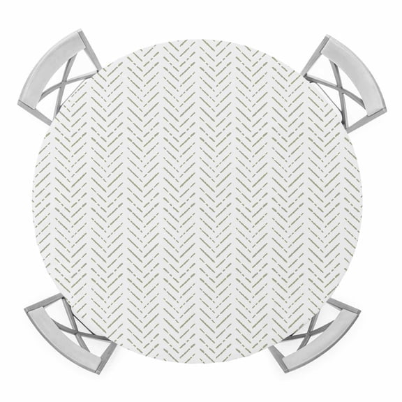 Sage Green Striped Round Tablecloth for 55-60 Inch Tables, Fitted Table Cover with Elastic Edge, Modern Abstract Art Geometric Waterproof Outdoor Table Cloth Protector for Patio Garden Dinner Picnic