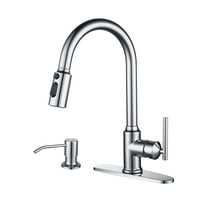 Wowow Single Handle Pull Down Sprayer Kitchen Faucet in Polished Chrome, Stainless Steel Kitchen Faucet with Soap Dispenser