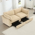 thumbnail image 4 of Newest 2-seater sofa ,pull-out storage drawers under each seat wraparound back,arm cushions featuring crescent-shaped armrests chenille wheat colour, 4 of 20