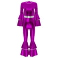 thumbnail image 3 of Haitryli Womens Shiny Metallic Flared Jumpsuit 70s Hippie Outfits Disco Party Festival Rave Romper Purple XL, 3 of 7
