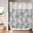 thumbnail image 4 of No Hook Shower Curtain with Built-In Rings, Pink Floral Washable Waterproof Fabric Curtain with Mesh Top Window for Bathroom, Blue Splicing 72"x72", 4 of 8