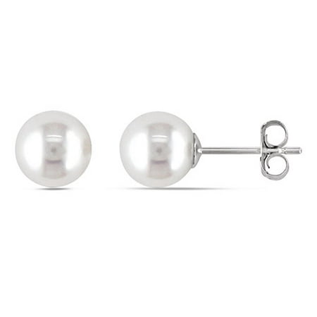 Miabella 5.5-6mm White Cultured Freshwater Pearl 14kt White Gold Stud Earrings