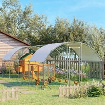 Aukfa Chicken Coop, 25 ft Large Chicken Run Cage Outdoor, Heavy Duty Metal Frame, Dome Roof, Silver