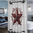 thumbnail image 6 of Rustic Barn Door Shower Curtain, Vintage Dark Black Red Star Berry Beige Wood Board Waterproof Shower Curtain Set with 12 Hooks Lightweight Bath Curtains Fabric Bathroom Decor 60x72 Inches, 6 of 9