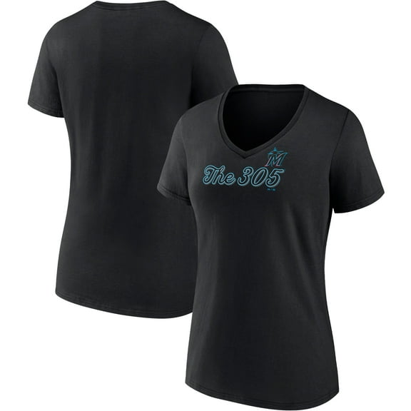 Women's Majestic Black Miami Marlins Regulation V-Neck T-Shirt