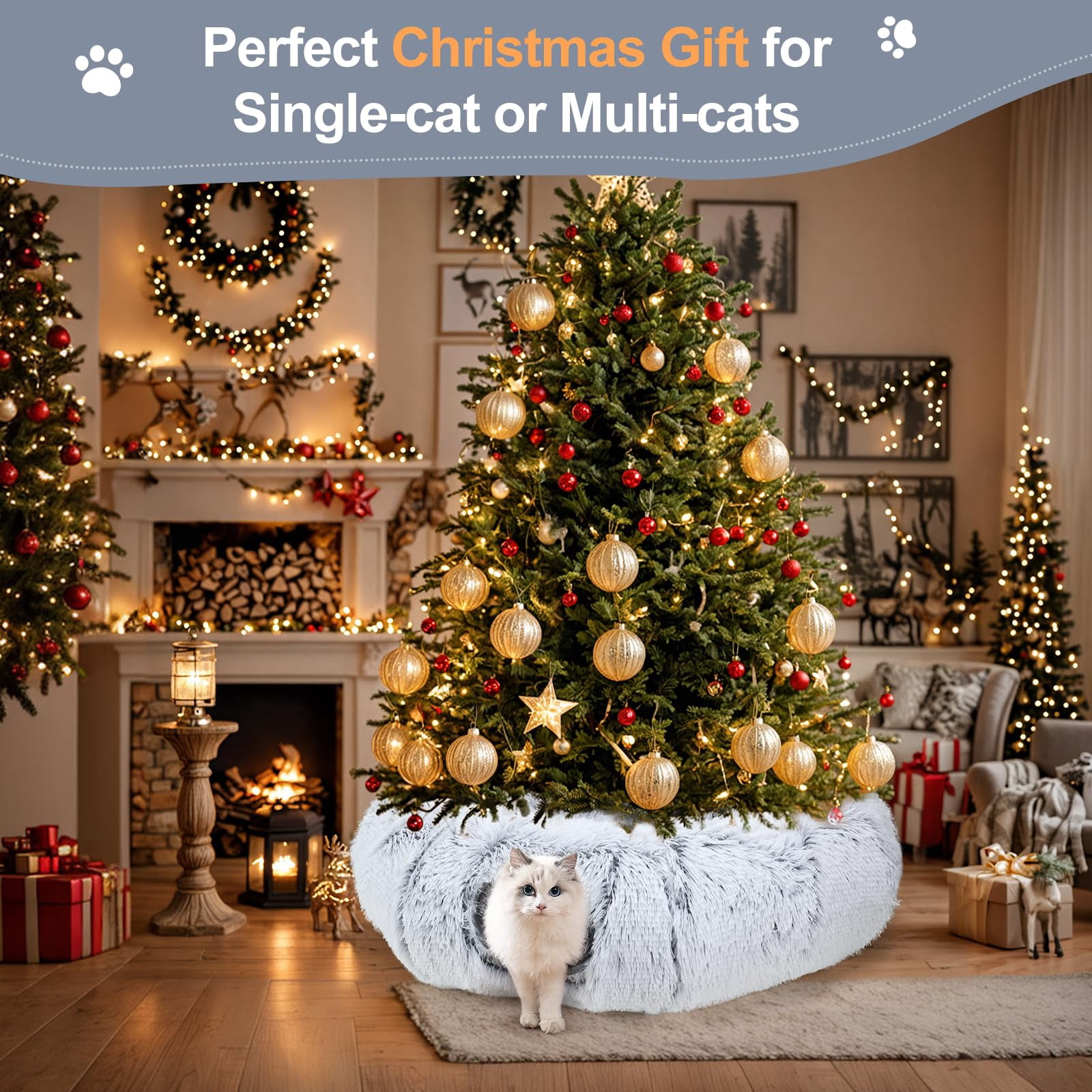 Cat Tunnel Bed For Indoor Cats  Xl Christmas Tree Skirts Washable Warm Soft Donut Multifunctional Interactive Playground Toys Felines Pet Decoration