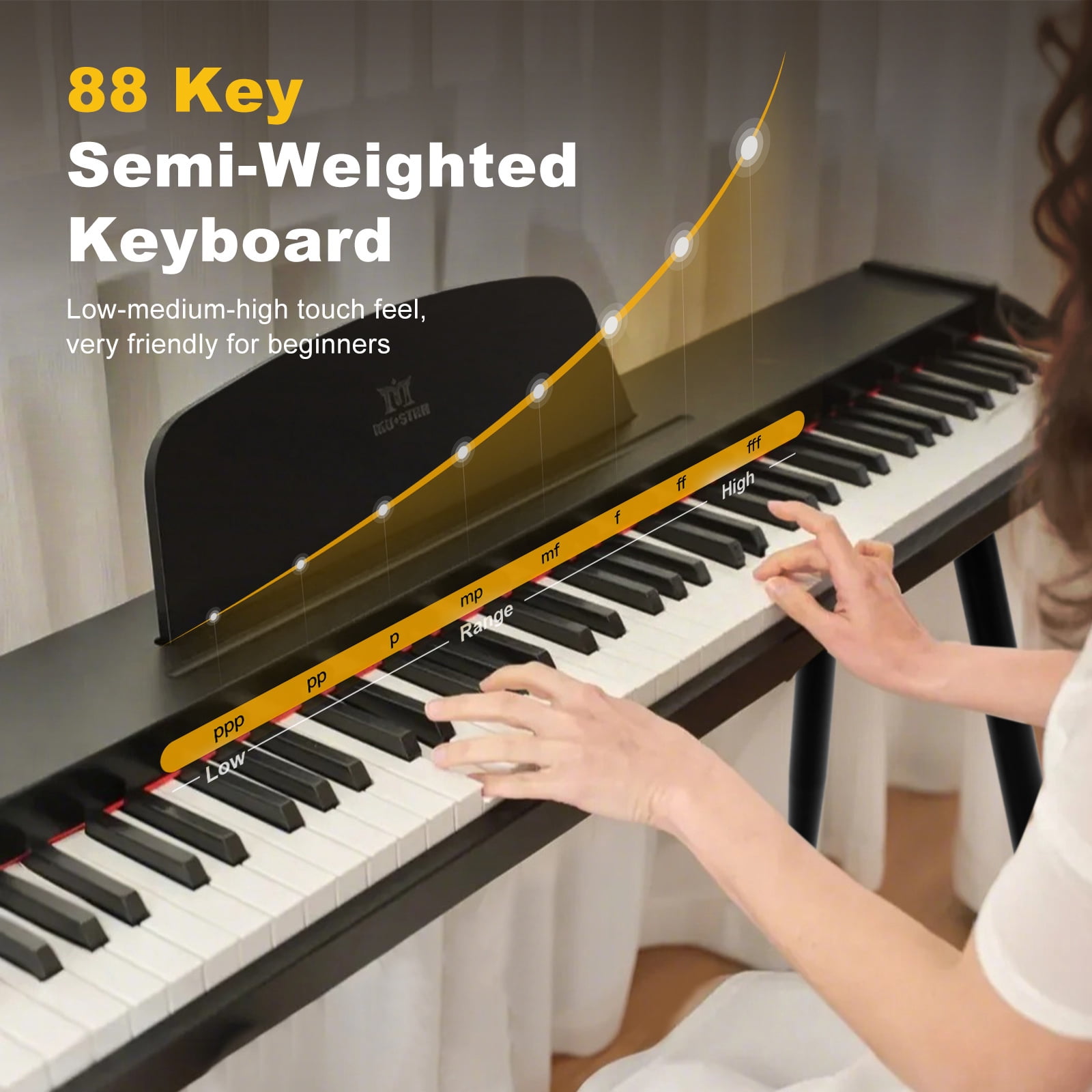 Black 88Keys Semi Weighted Electric Digital Piano w/3-Pedal,USB/MIDI,Storage Bench