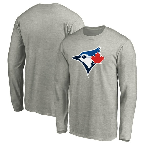 Men's Heather Gray Toronto Blue Jays Official Team Logo Long Sleeve T-Shirt