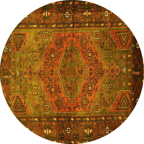 Ahgly Company Machine Washable Indoor Round Persian Yellow Traditional Area Rugs, 7' Round