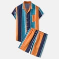 thumbnail image 2 of Mens 2 Piece Summer Vacation Outfit Set Striped Printed Short Sleeve Button Down Shirt And Casual Shorts Lightweight Breathable Beachwear For Daily Party Travel Orange M, 2 of 8