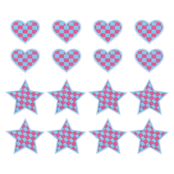 Uxcell 18 Pcs Parches Bordados de Corazón Estrella a Planchar Aplicaciones Parches para Chaqueta Colección de Denim Ropa Vestido Sombreros Jeans Accesorio DIY, Azul/Rosa