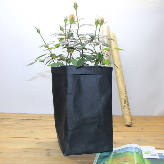 Cosmug Washable Kraft Paper Storage Bag Reusable Plant Pot Cover Multipurpose Home Organizer for Flowers Crafts Toys Toiletries Eco-Friendly Decorative Container Black Medium Size Washable