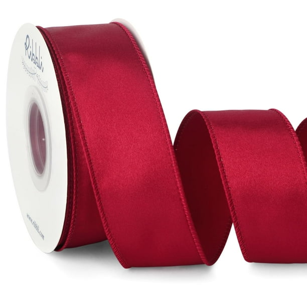 Cinta decorativa Ribbli burdeos satinada con alambre de 3,8 cm y 18,3 m