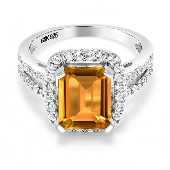 Gem Stone King 925 Sterling Silver Yellow Citrine Women's Engagement Ring (3.52 Cttw, Gemstone Birthstone, Size 9)