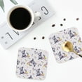 thumbnail image 4 of Lsque Rabbit And Butterfly Pattern 4" Drink Coasters Set of 4, PVC Leather Absorbent Coasters, Table Coaster Set Decorative Coffee Cup Coasters Housewarming Gift -Square, 4 of 6