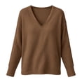 thumbnail image 5 of Kadlawus Long Sleeve Loose V Neck Pullover Women Fall Knit Sweater Cozy Soft Plus Size Tunic Tops for Commute Weekend Travel Holiday Casual Wear, Brown XL, 5 of 6