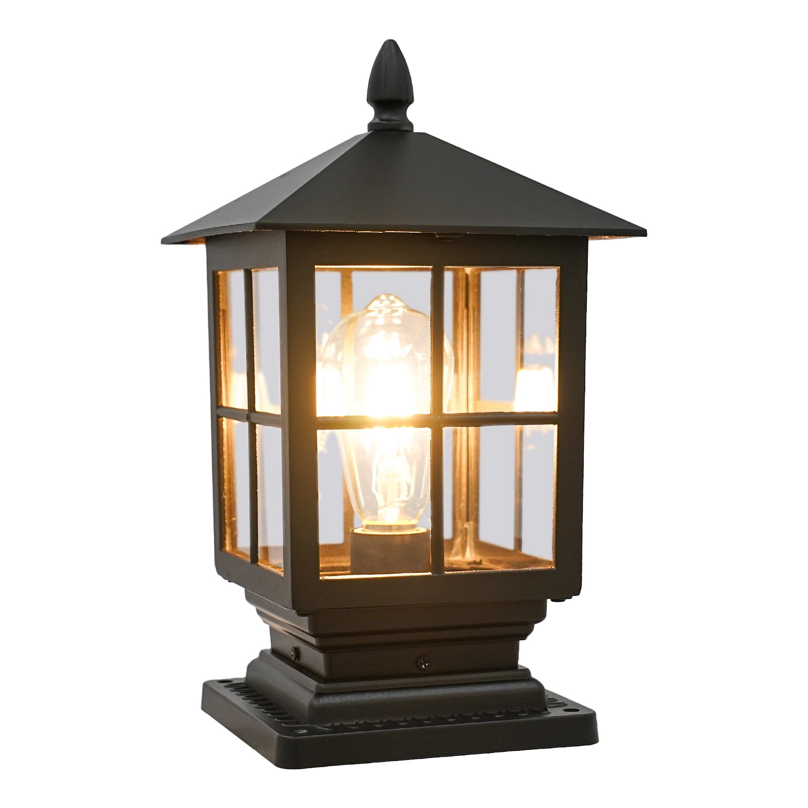 Outside Post Light, Wide Voltage(24V-240V) Black Outdoor Post Lantern, Retro Black Aluminum Alloy Lighting Fixture with E27 Bulb Base (Bulb Not Included), for Garden, Backyard, Patio